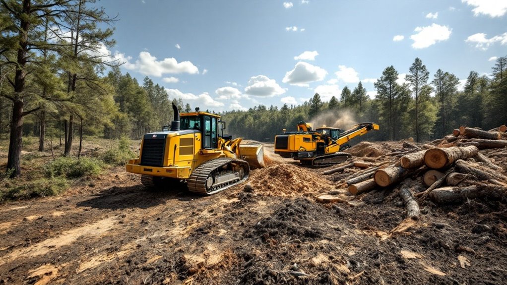 Land clearing equipment at work in Columbus, Ohio.